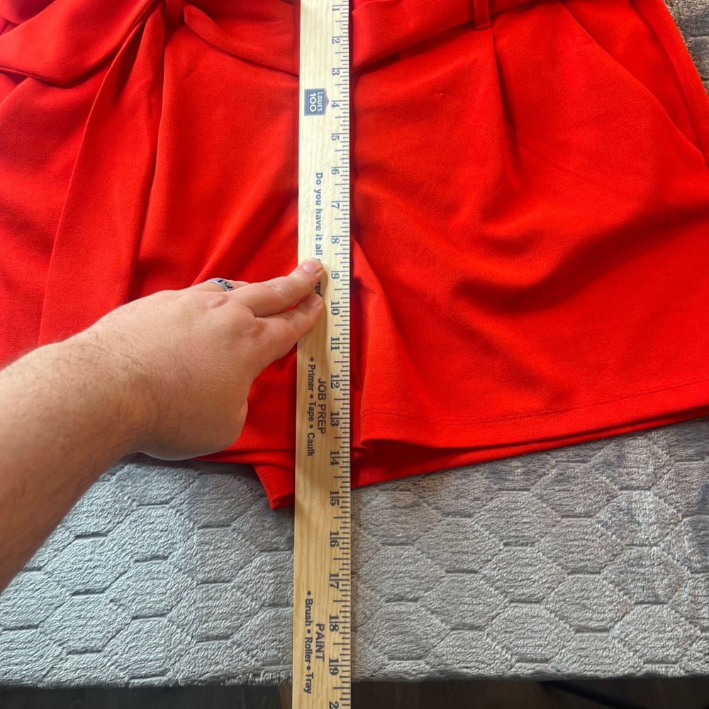 LOFT Red Tie Waist Paperbag Shorts Womens Large High Rise Pleated Stretch Casual - Picture 3 of 6